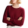 thumbnail image 1 of ManxiVoo Chandail Tricoté à Manches Longues et Col Rond pour Femmes, Haut à Capuche pour Automne Hiver, Tenue Décontractée, Taille m, Vin, 1 of 5