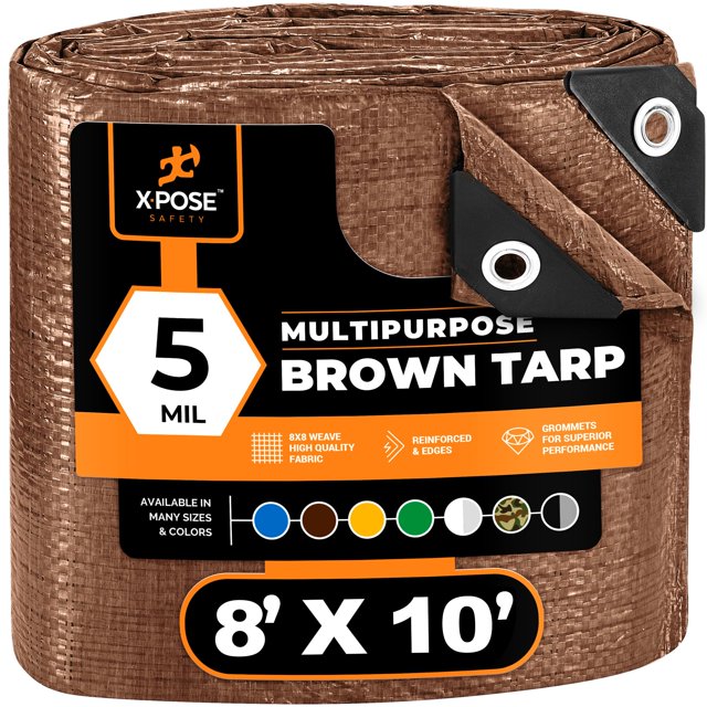 Housse de Protection Polyéthylène Marron 8 Pieds x 10 Pieds - Durable, Résistante à l'Eau, Résistante aux Intempéries - 5 Mil Épais Polyéthylène - par Xpose Safety - par Xpose Safety