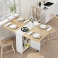 thumbnail image 1 of AKDSteel Folding Dining Table, Kitchen Dining Drop Leaf Dining with 6 Wheels and 2-Layer Storage Shelf, Space Saving Dining Table for Small Spaces, 1 of 8