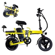 14" Folding Electric Bicycle with front basket 500W Peak 750W 20Mph up to 50Miles LCD with Removable Battery Adjustable Seat for Adult Yellow