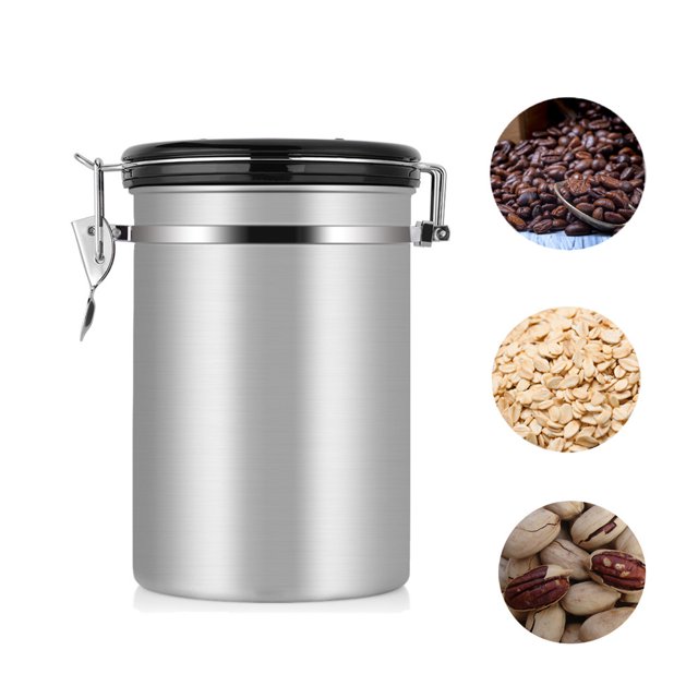 HURRISE Coffee Stainless Steel Container,Kitchen Sotrage Large Airtight Canister for Coffee,Silver