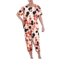 thumbnail image 1 of Pisexur Ensembles de Pyjama pour Femmes 2 Pcs Boho à Imprimé Floral Chemises de Nuit en Coton pour Femmes Décontractées Col Rond T-Shirts à Manches Courtes Hauts et Pantalons de Détente Longueur Genou Pyjamas Grande Taille pour Femmes Ensemble TG-4TG, 1 of 4