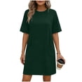 thumbnail image 1 of ShomPort Robe T-Shirt d'Été pour Femme Décontractée à Manches Courtes, Col Rond, Basique, Ample, Mini, avec Poches, 1 of 6