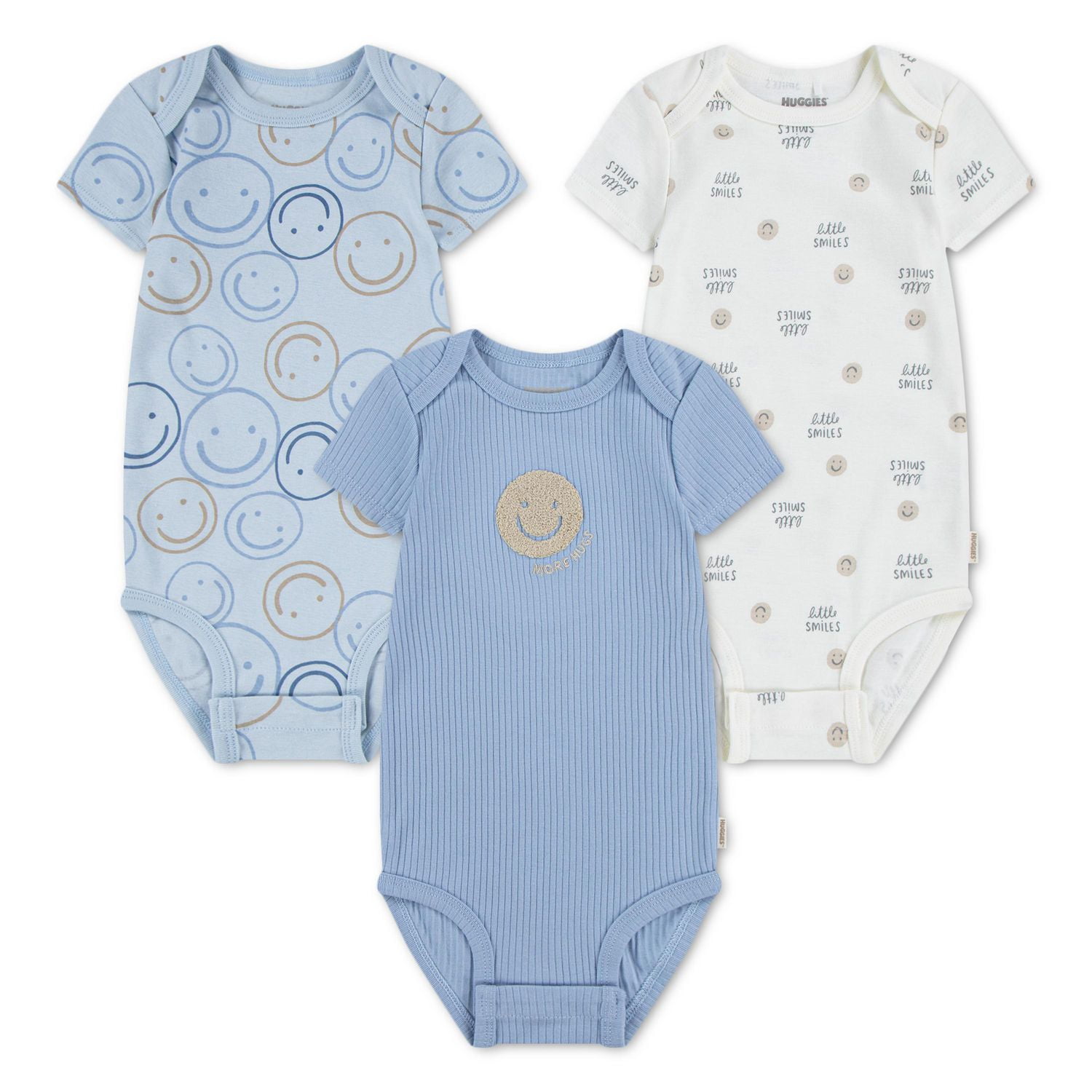 Lot de 3 bodies côtelés en coton biologique Huggies pour bébés garçons