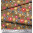 thumbnail image 2 of Soimoi Brown Rayon Fabric Dots & Aster Floral Print Sewing Fabric Yard 42 Inch Wide, 2 of 3
