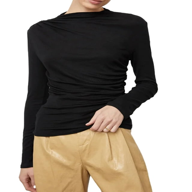 T-Shirts Asymétriques à Manches Longues de Couleur Unie pour Femmes