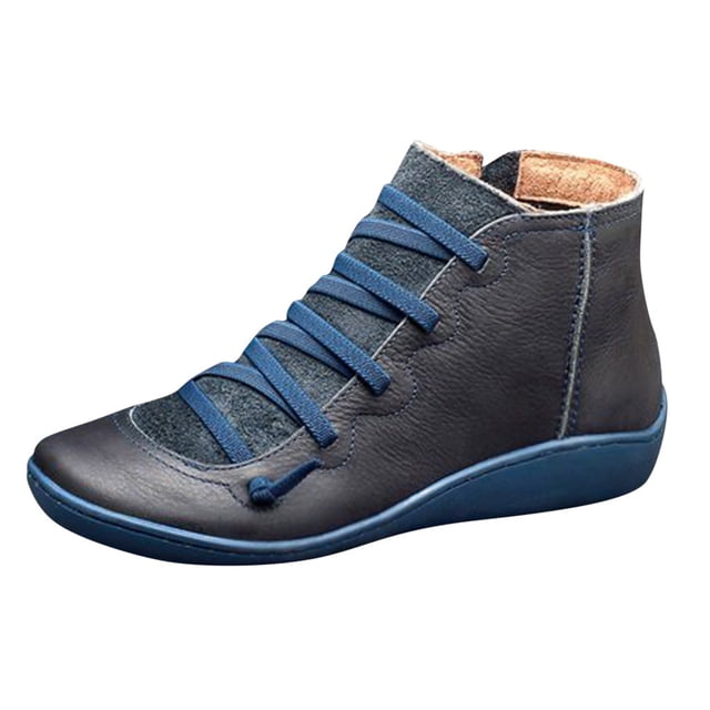 Kcodviy Bottes Décontractées en Cuir à Lacets Rondes Femmes Bottes pour Femmes Côté de Chaussure Bottines et Bottes pour Femmes Talon Bas Bout Plat Bottes à Fermeture Éclair Bottes en Cuir Snowy Villi Femmes Rétro Bottes pour Femmes