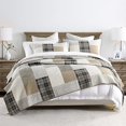 thumbnail image 2 of PANGUSHAN 100% Cotton Quilt Set Queen Size, Queen Size Farmhouse Plaid Patchwork Reversible Rustic Quilt Bedding Set Quilted Bedspread Lightweight Comforter for Queen Bed, 3pcs, Gray/Cream/Beige, 2 of 4