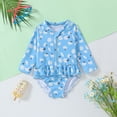 thumbnail image 1 of Kid Girl Rash Guard Swimsuits Striped Ruffle Sun Protection Long Sleeve Girls Bathing Suit Size 4-5 Years, 1 of 3