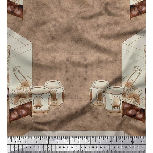 Soimoi Pink Polyester Crepe Fabric & Floral Artistic Print Sewing Fabric BTY 52 Inch Wide