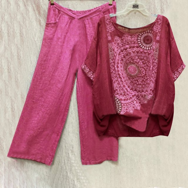 Ensembles de Pantalons Femmes Tenues 2 Pcs T-Shirt à Col Rond Imprimé à Manches Courtes à Enfiler Hauts + Ensemble Pantalon Ensembles de Vêtements pour Filles en Liquidation