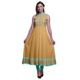 thumbnail image 1 of Bimba Robe Anarkali pour Femmes Orange Pâle à Imprimé Géométrique, Col Mandarin, Designer, Ethnique Indienne, Kurta, Moyen, 1 of 6