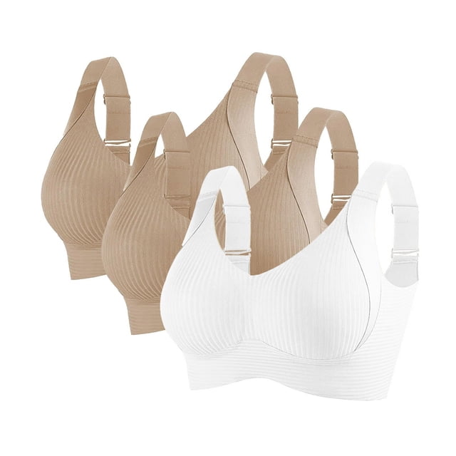 3 Pack Women Plus Size Push-Up Bras No Underwire T-Shirt Bralettes Ribbed Full Coverage Sports Everyday Bras Multicolor, 34/75BCD