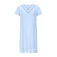 thumbnail image 3 of Robes pour Femmes 2024 Été Oversize Coton Coton Lin Couleur Unie à Empiècements Dentelle Hydrosoluble Robe à Manches Courtes Col en V Longueur Genou Robe Rabais de 50 % Liquidation!, 3 of 5