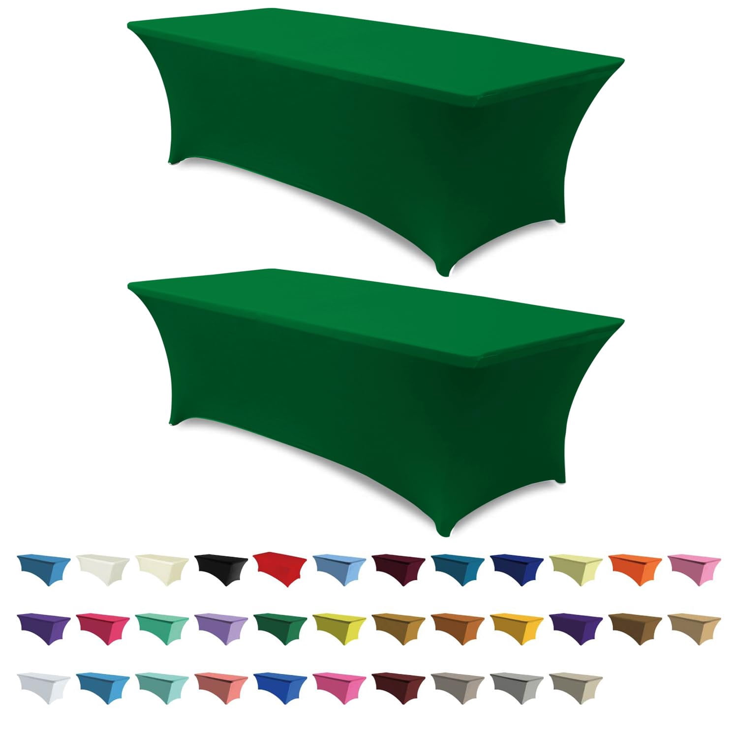 ABCCANOPY 2 Pack 8 ft Spandex Tablecloths Stretch Table Cover Rectangular Table Fitted Polyester Tablecover Table Toppers Forest Green