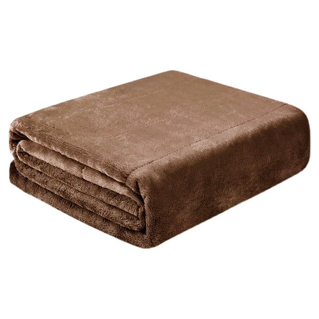 TIMIFIS Heated Blanket Home Essentials Heating Blanket Soft Electric USB Blanket, displayed in a folded view. Crafted from super soft cotton velvet material in a warm brown tone. Features USB power connector and extension cord for portability and convenience. Designed for indoor and outdoor use, including home, office, travel, and vehicle settings. Machine washable for easy care. Ideal as an electric blanket for added warmth during colder seasons.