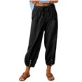 thumbnail image 1 of Women‘s Cotton Linen Pants Drawstring Elastic Waist Capri Pants Lounge Pants with Pockets, 1 of 9