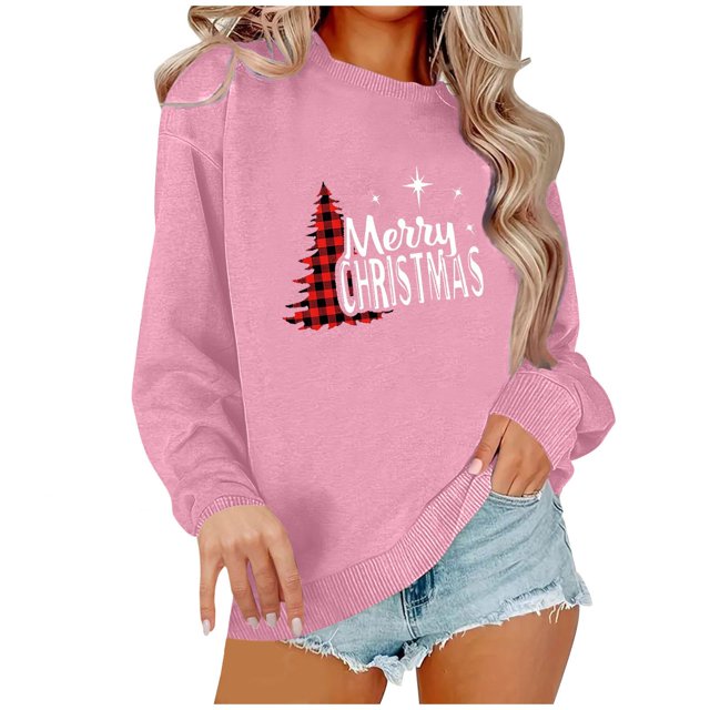 Pisexur Sweat-Shirt de Noël Décontracté à Manches Longues Col Rond pour Femmes, Chandail Ample et Confortable, Imprimé Mode Festival Automne