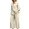 thumbnail image 1 of Miqool 2 Piece Sets for Women Summer Tracksuits Button Down Oversized Shirts and Wide Leg Long Pants Two Piece Lounge Sets Matching Outfits with Pockets, 1 of 6