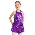 thumbnail image 3 of Nyeemya Combinaison de Danse pour Filles, Col Licou, Paillettes, Sans Manches, Rumba Samba, Combinaison de Danse, Violet, 6, 3 of 7