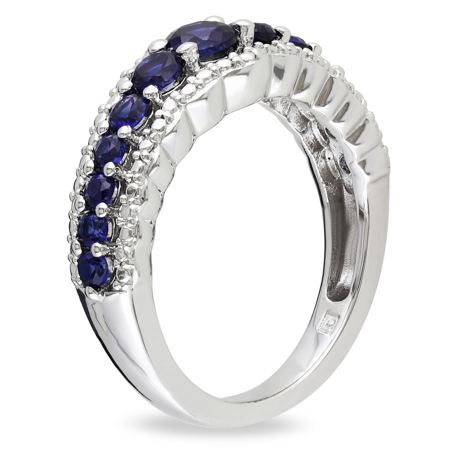 Bague Tangelo en forme semi-éternité avec saphirs bleus synthétiques 1-1/6 CT PBT en argent sterling