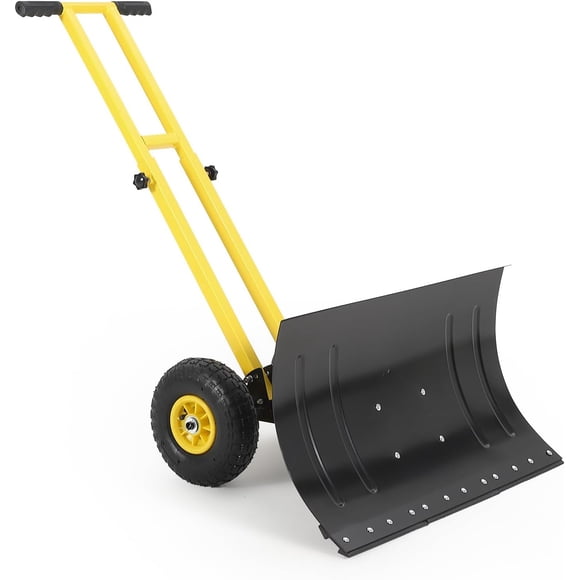 29x16.5 In Heavy Duty Snow Pusher Shovel with Wheels 5-Position Adjustable Angled Steel Blade Ergonomic Handle Snow Removal Tool for Driveway and Sidewalk