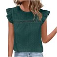 thumbnail image 1 of GigrtiJin Hauts d'Été pour Femmes à Volants, Col Rond, Oeillets, Ajourés, Chemises Unies, Manches Courtes, Blouses Basiques Mode, 1 of 8
