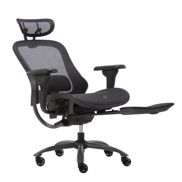 Luxury Ergonomic Mesh Office Chair with Footrest and Adjustable Lumbar Support, Executive Managerial Chair with Adjustable Headrest and Adjustable arms