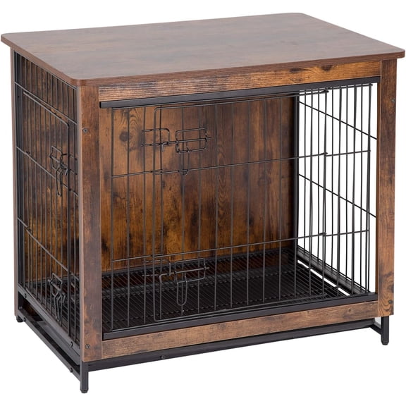 BestPet Wooden Dog Crate for Medium Dogs, Double Door Pet Kennel & Side Table, Brown