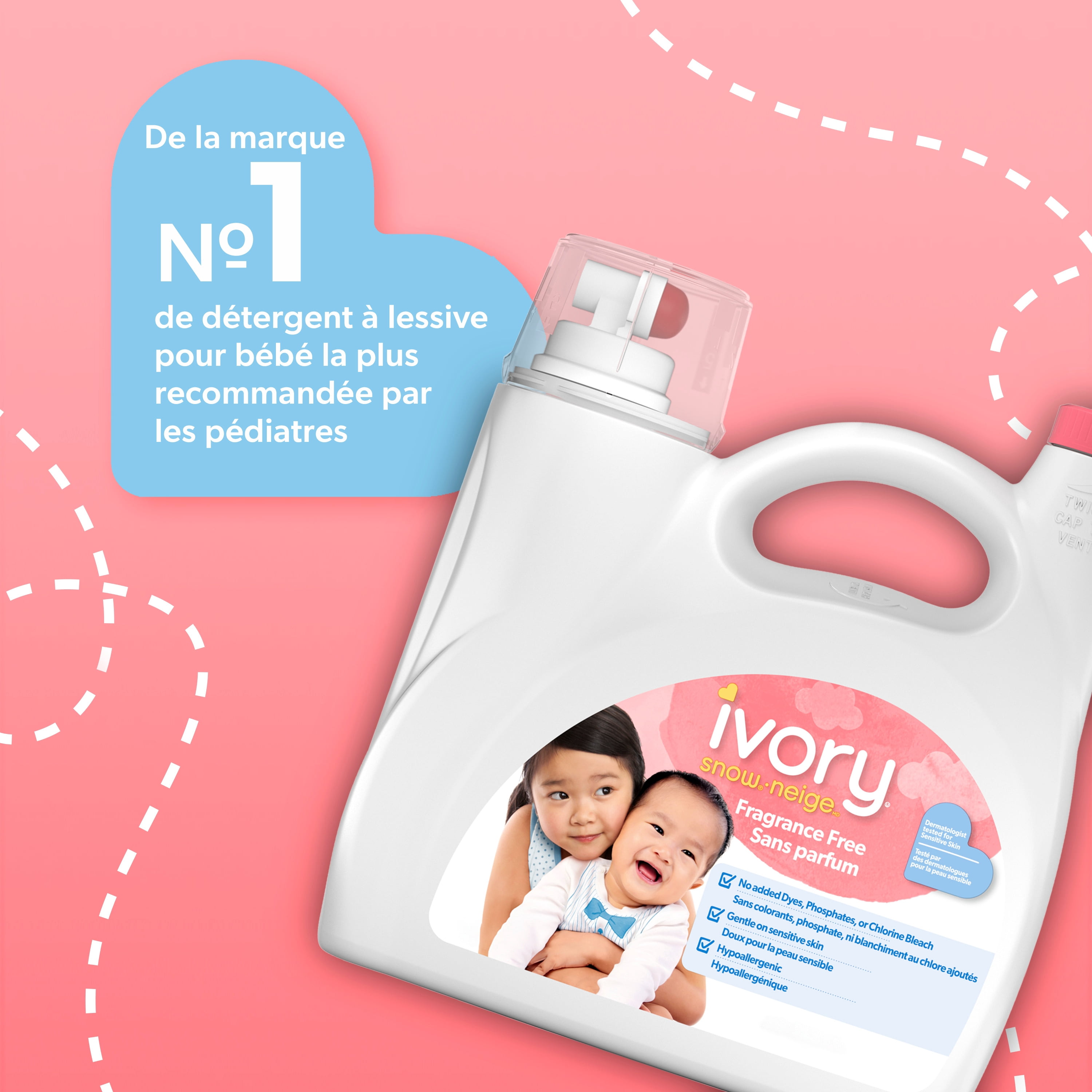 Ivory Snow Free Liquid Laundry Detergent, 3.2 L, 80 Loads, Laundry Detergent for Sensitive Skin, Dermatologist tested