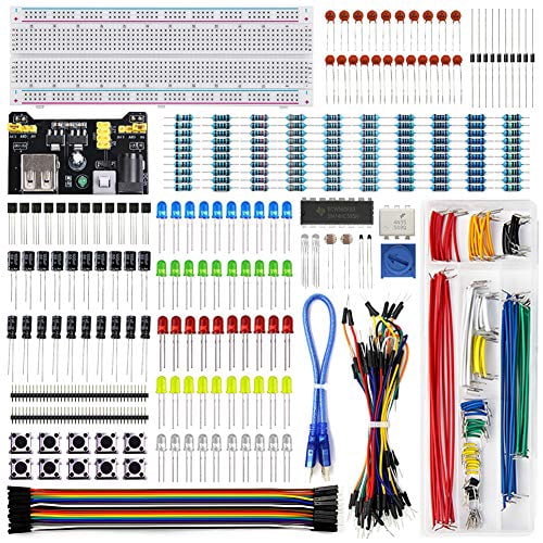 REXQualis Kit de Composants Électroniques Amusant avec Module d'Alimentation, Fil de Démarrage, Planche à Pain 830 Points de Raccordement, Potentiomètre de Précision, Résistance pour Arduino, Raspberry Pi, STM32