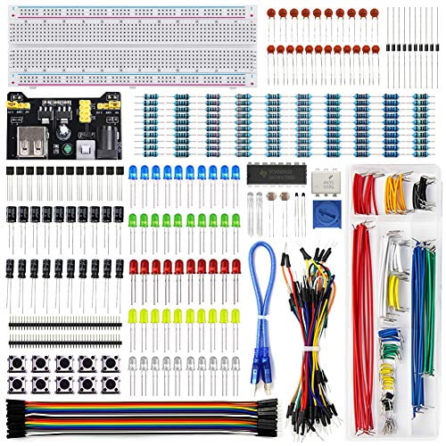 REXQualis Kit de Composants Électroniques Amusant avec Module d'Alimentation, Fil de Démarrage, Planche à Pain 830 Points de Raccordement, Potentiomètre de Précision, Résistance pour Arduino, Raspberry Pi, STM32