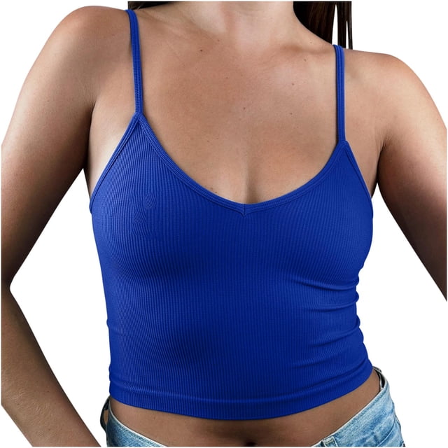 Posijego Womens Workout Tank Tops Ribbed Basic Crop Top Spaghetti Strap Undershirts Athletic Yoga Running