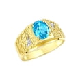 thumbnail image 4 of RYLOS Men's Rings Yellow Gold Plated Silver Designer Nugget Ring Oval 9X7MM Gemstone &  Diamonds  Blue Topaz Birthstone Rings For Man Size 9, 4 of 7