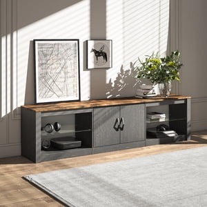 Bestier 70" TV La télé est prête. 75", TV Cabinet avec porte & Étagères en verre réglable, or noir