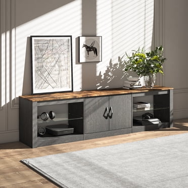 Bestier 70" TV Stand for TV's up to 75", TV Cabinet with Door & Adjustable Glass Shelves, Golden Black