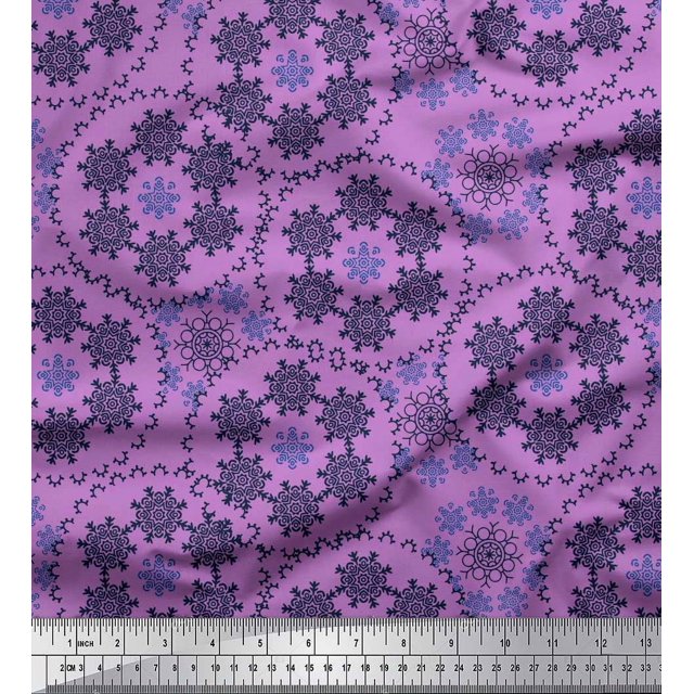 Soimoi Silk Fabric Snowflake Artistic Print Fabric by Yard 42 Inch Wide