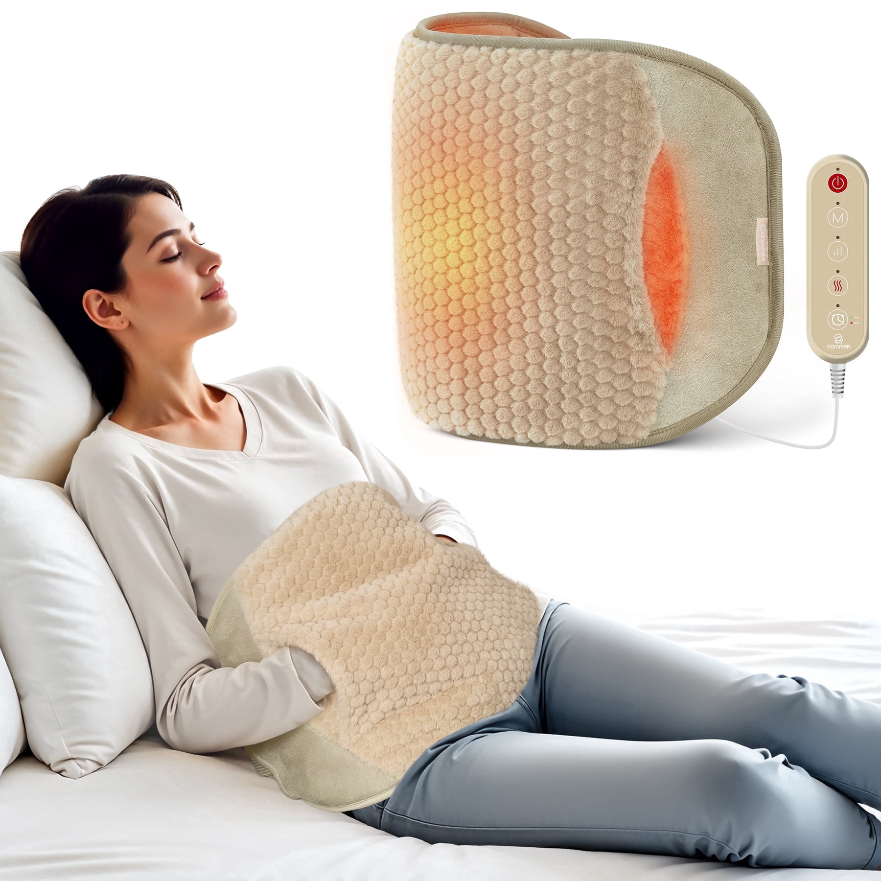 Heating Pad with Massager for Back Pain Relief, Heating Pad Wrap for Period Cramps Lower Back Neck Shoulders Relief