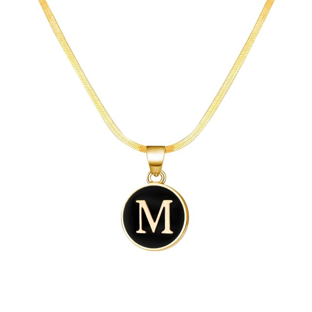 SIfdSeng 26 Collier Initial Comprenant un Pendentif Rond avec la Lettre « m » Gravée en or sur Fond Noir. le Collier Est Fait de Cuivre avec une Finition Ton or et Comprend une Chaîne de 45 cm avec un Rallonge de 5 cm. Convient aux Femmes et aux Filles, Ce Collier Chaîne alphabet Est Idéal pour Offrir Lors d'Occasion comme la Saint-Valentin, Noël Ou les Mariages.
