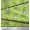 thumbnail image 3 of Soimoi Green Modal Satin Fabric Tree Stump & Owl Cartoon Print Sewing Fabric Yard 42 Inch Wide, 3 of 3