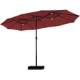 thumbnail image 1 of Parasol de Patio 15 Pi à Double Face pour l'Extérieur, Parasol de Marché Extra Grand avec Manivelle, Base de Parasol Incluse (Rouge Foncé), 1 of 8