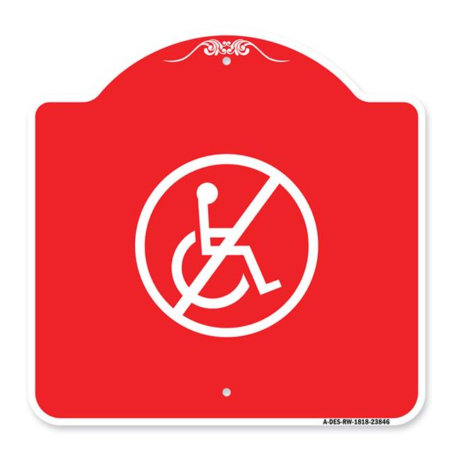 SignMission A-DES-RW-1818-23846 Panneau de la Série Designer 18 x 18 Po - Symbole Sans Handicap, Rouge et Blanc