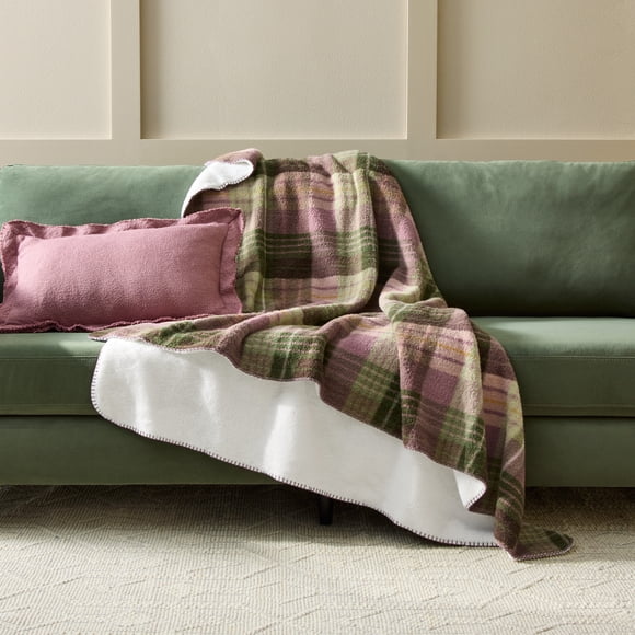 Better Homes & Gardens Cozy Faux Wool Throw, Oversized, Violet Gem Plaid, 50" X 72"