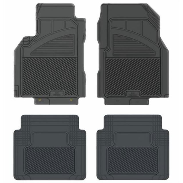 Pant saver Custom Fit 4 Piece Nissan Mats 2007 Sentra set with two front and two rear black car floor mats featuring raised edges, precision grip zones, and custom anchor holes for secure fit and spill protection in vehicle interiors.