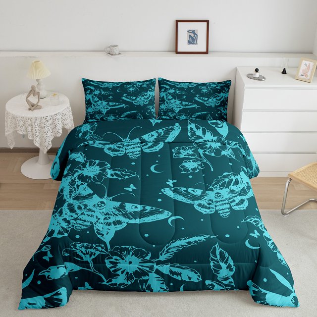 Erosebridal Gothic Moth Bedding Twin Comforter Set, Hippie Botanical Down Comforter, Mandala Style Decor, Breathable