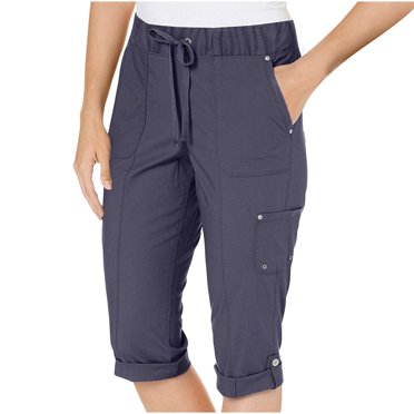 biudgviw Women's Cargo Capri Pants Lightweight Elastic High Waisted Drawstring Hiking Pants Casual Travel Trousers with Pockets