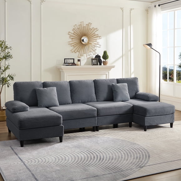 ZAFLY Sofas Canapé Sectionnel en U, Canapés et avec Double Méridienne, Sectionnels pour Salon - Gris