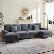 ZAFLY U Shaped Sectional Sofa, Sofas and Couches with Double Chaise, Sectionals for Living Room - Gray