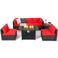 thumbnail image 1 of Gymax 7PCS Patio Rattan Furniture Set 42'' Fire Pit Table w/ Cover Cushioned Red, 1 of 10