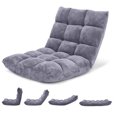 Costway Adjustable Floor Chair Folding Lazy Gaming Sofa Chair Cushioned Gray